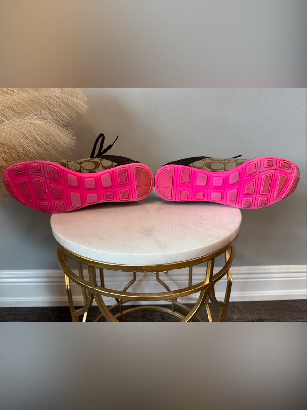 Coach Brown Signature Canvas Sneakers with Hot Pink Sole - Picture 7 of 10